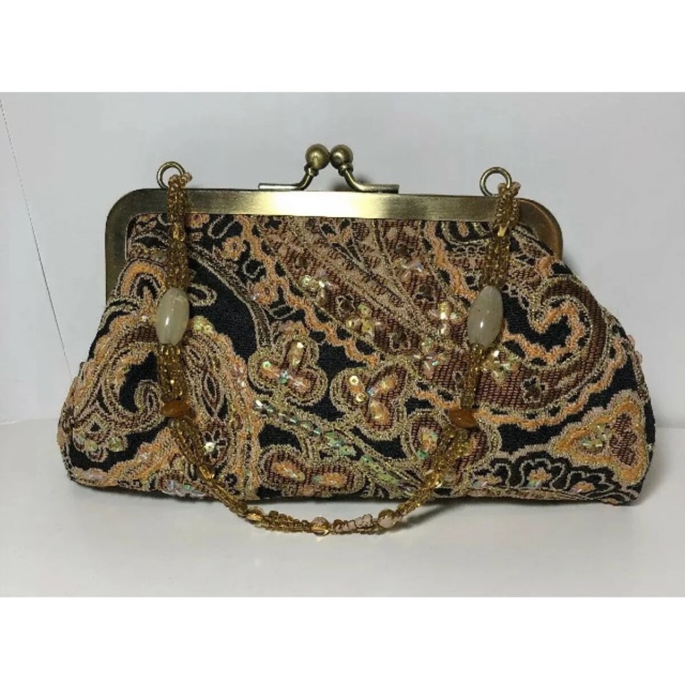 Paisley vintage embroidered sequined pouch clutch